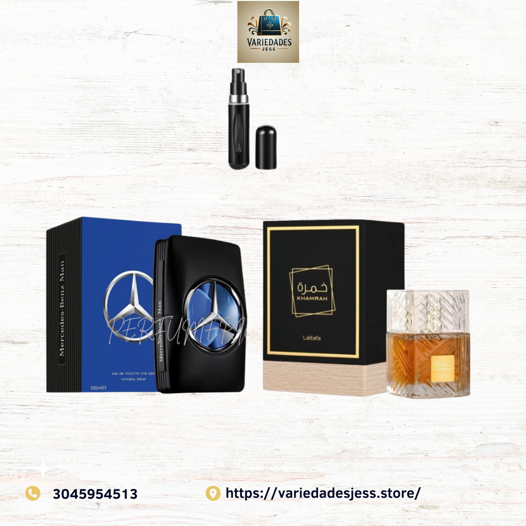 ✨ Mercedes-Benz Man + Khamrah Lattafa + Perfumero Recargable ✨