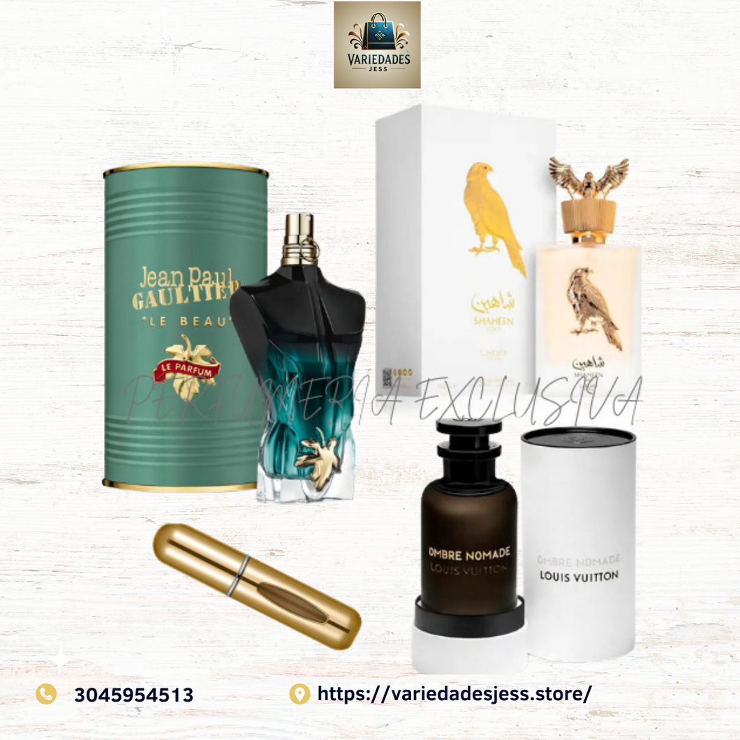 Jean Paul Gaultier Le Beau + Shaheen Gold + Ombre Nomade Louis Vuitton + PERFUMERO