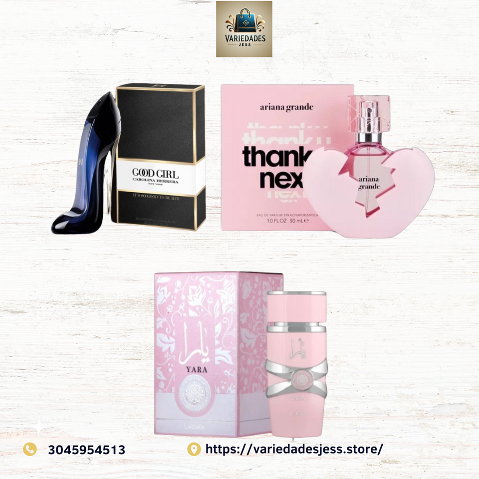 🌟 Set de Perfumes Exclusivos – Good Girl, Thank U Next & Yara 🌟