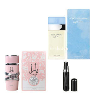 "Dolce & Gabbana Light Blue" y "Yara" de Lattafa + Regalo Perfumero