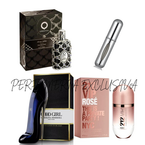 "Oud Saffron en Estuche" de Orientica, "212 VIP Rosé" de Carolina Herrera y "Good Girl" de Carolina Herrera + Regalo Perfumero